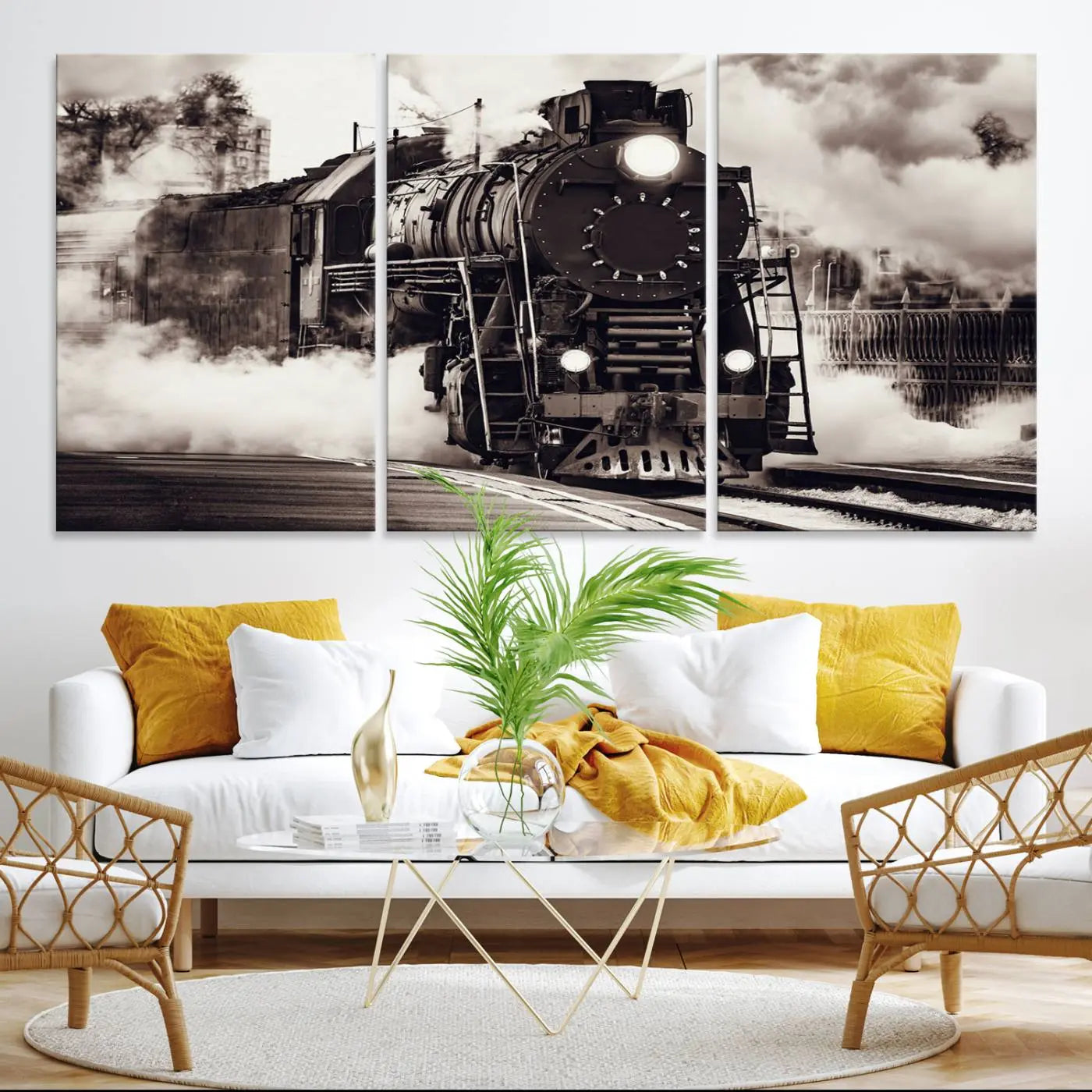 Black and White Steam Locomotive Canvas Wall Art Print