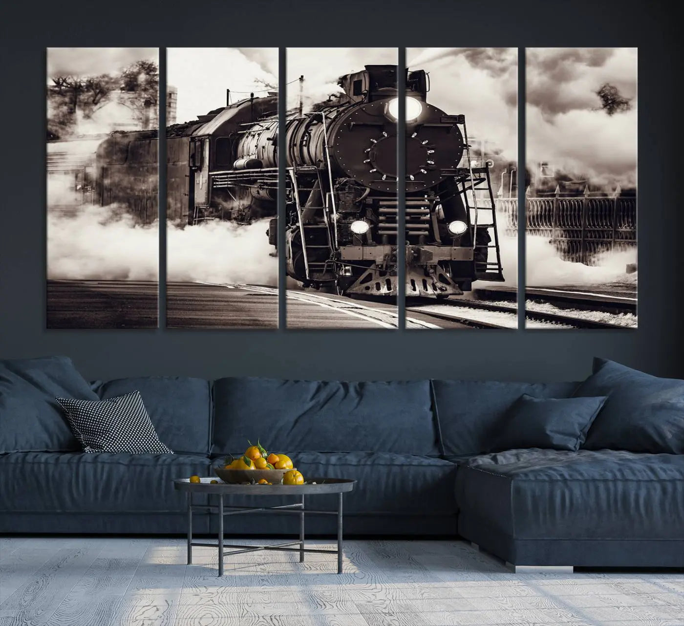 29695-MGV-CV-36X24-Black and White Steam Locomotive Canvas Wall Art Print