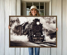 29695-MGV-CV-36X24-Black and White Steam Locomotive Canvas Wall Art Print