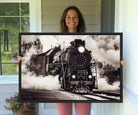 29695-MGV-CV-36X24-Black and White Steam Locomotive Canvas Wall Art Print