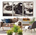 29695-MGV-CV-36X24-Black and White Steam Locomotive Canvas Wall Art Print