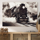 Black and White Steam Locomotive Canvas Wall Art Print