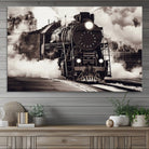 Black and White Steam Locomotive Canvas Wall Art Print
