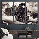 Black and White Steam Locomotive Canvas Wall Art Print