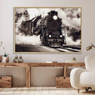 Black and White Steam Locomotive Canvas Wall Art Print