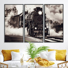 29695-MGV-FC-48X32-3P_Black-Black and White Steam Locomotive Canvas Wall Art Print