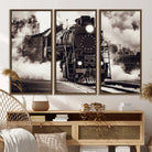 29695-MGV-FC-48X32-3P_Walnut-Black and White Steam Locomotive Canvas Wall Art Print