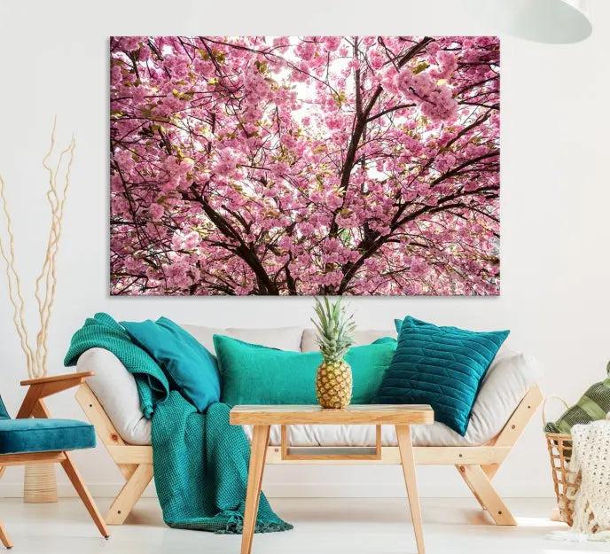 The Blossom Cherry Wall Art Canvas Print adds elegance to the cozy living room with its stunning triptych display. Professionally hand-assembled on museum-quality canvases, these pieces hang gracefully, featuring a UV-protective coating that ensures lasting vibrant beauty.