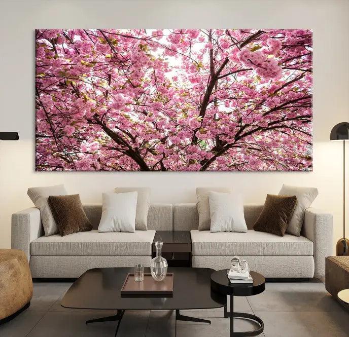 The Blossom Cherry Wall Art Canvas Print adds elegance to the cozy living room with its stunning triptych display. Professionally hand-assembled on museum-quality canvases, these pieces hang gracefully, featuring a UV-protective coating that ensures lasting vibrant beauty.