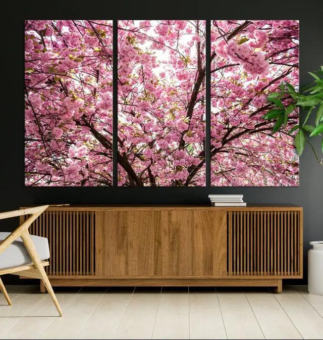 The Blossom Cherry Wall Art Canvas Print adds elegance to the cozy living room with its stunning triptych display. Professionally hand-assembled on museum-quality canvases, these pieces hang gracefully, featuring a UV-protective coating that ensures lasting vibrant beauty.