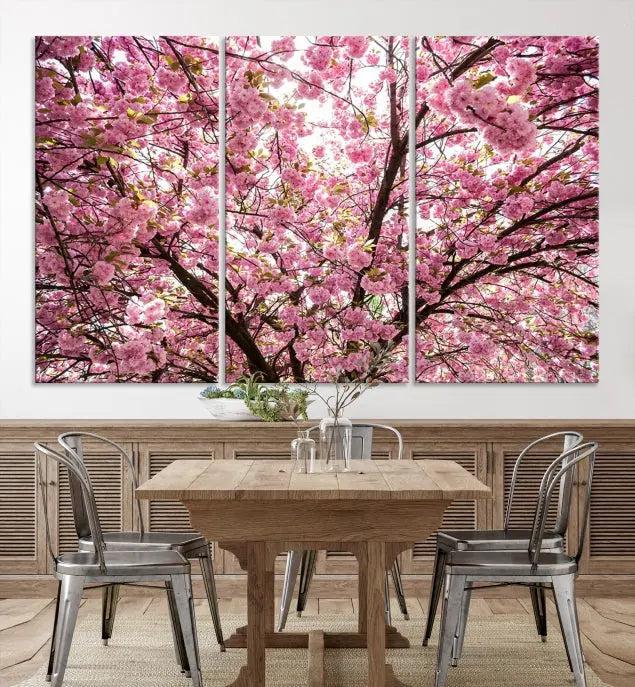 The Blossom Cherry Wall Art Canvas Print adds elegance to the cozy living room with its stunning triptych display. Professionally hand-assembled on museum-quality canvases, these pieces hang gracefully, featuring a UV-protective coating that ensures lasting vibrant beauty.