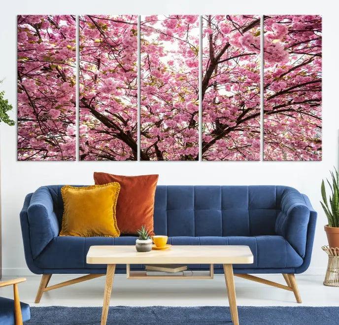 The Blossom Cherry Wall Art Canvas Print adds elegance to the cozy living room with its stunning triptych display. Professionally hand-assembled on museum-quality canvases, these pieces hang gracefully, featuring a UV-protective coating that ensures lasting vibrant beauty.