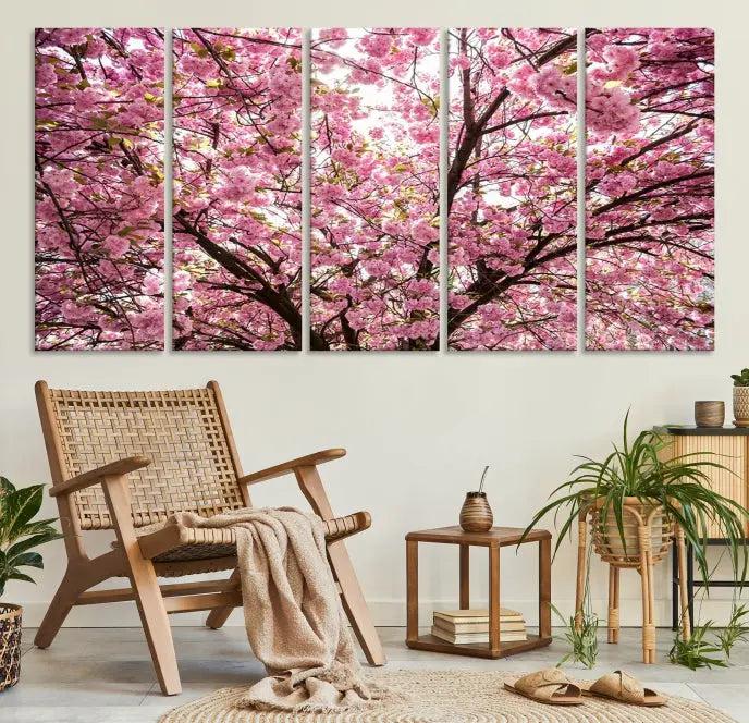 The Blossom Cherry Wall Art Canvas Print adds elegance to the cozy living room with its stunning triptych display. Professionally hand-assembled on museum-quality canvases, these pieces hang gracefully, featuring a UV-protective coating that ensures lasting vibrant beauty.