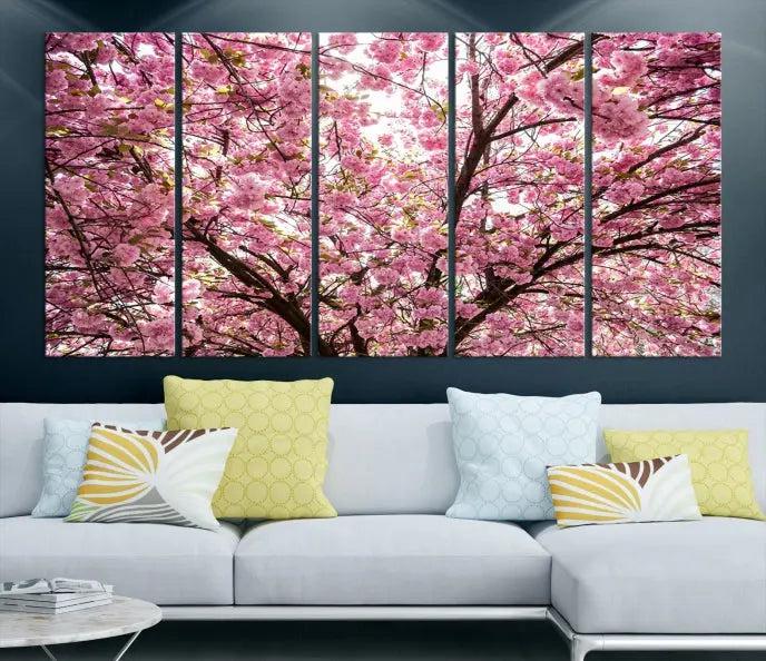 The Blossom Cherry Wall Art Canvas Print adds elegance to the cozy living room with its stunning triptych display. Professionally hand-assembled on museum-quality canvases, these pieces hang gracefully, featuring a UV-protective coating that ensures lasting vibrant beauty.