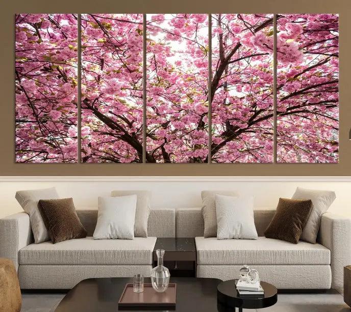 The Blossom Cherry Wall Art Canvas Print adds elegance to the cozy living room with its stunning triptych display. Professionally hand-assembled on museum-quality canvases, these pieces hang gracefully, featuring a UV-protective coating that ensures lasting vibrant beauty.