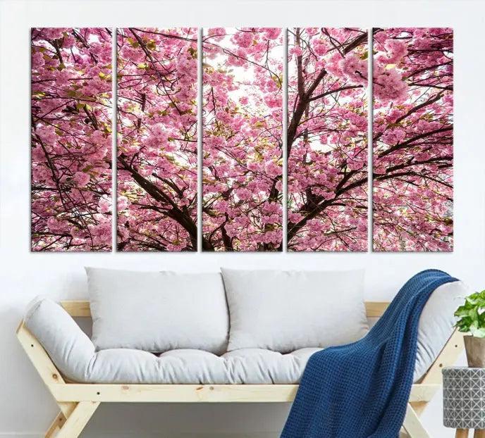 The Blossom Cherry Wall Art Canvas Print adds elegance to the cozy living room with its stunning triptych display. Professionally hand-assembled on museum-quality canvases, these pieces hang gracefully, featuring a UV-protective coating that ensures lasting vibrant beauty.