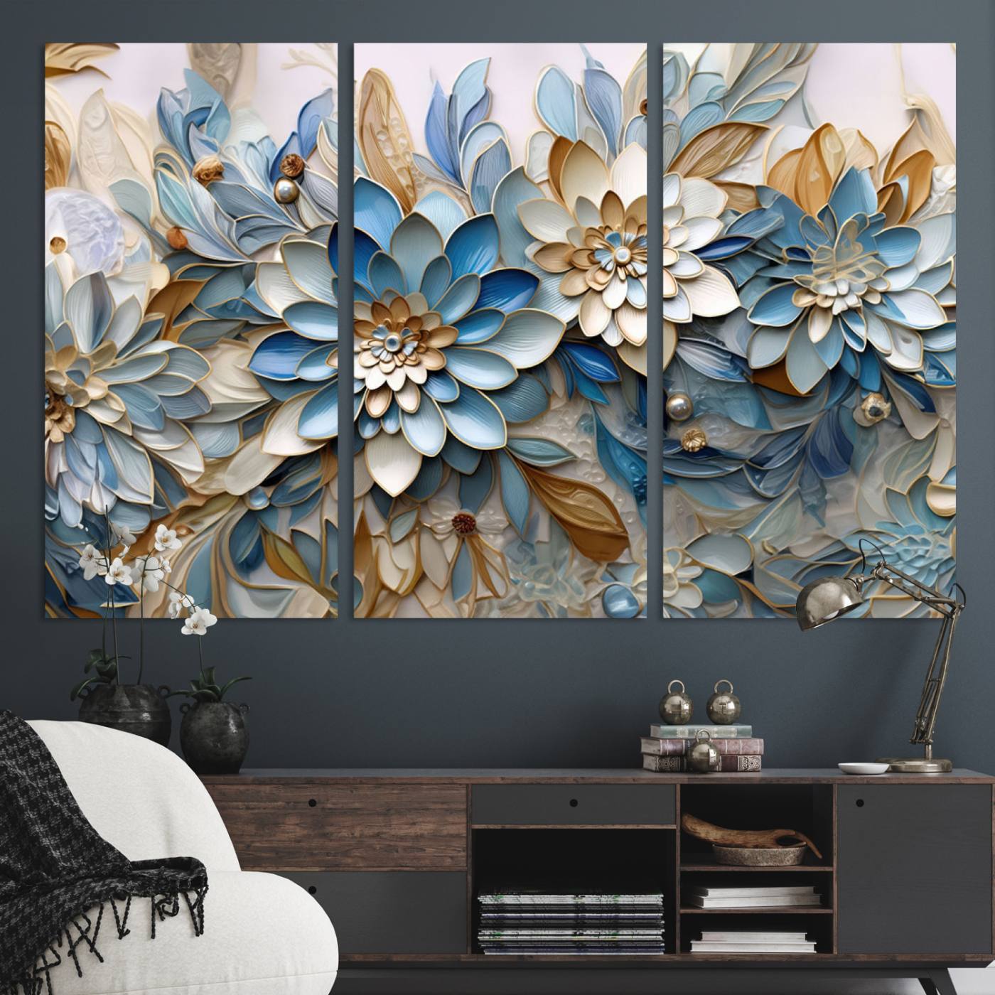 10625-MGV-CV-36X24-Blu Abstract Flower Wall Art Canvas Print