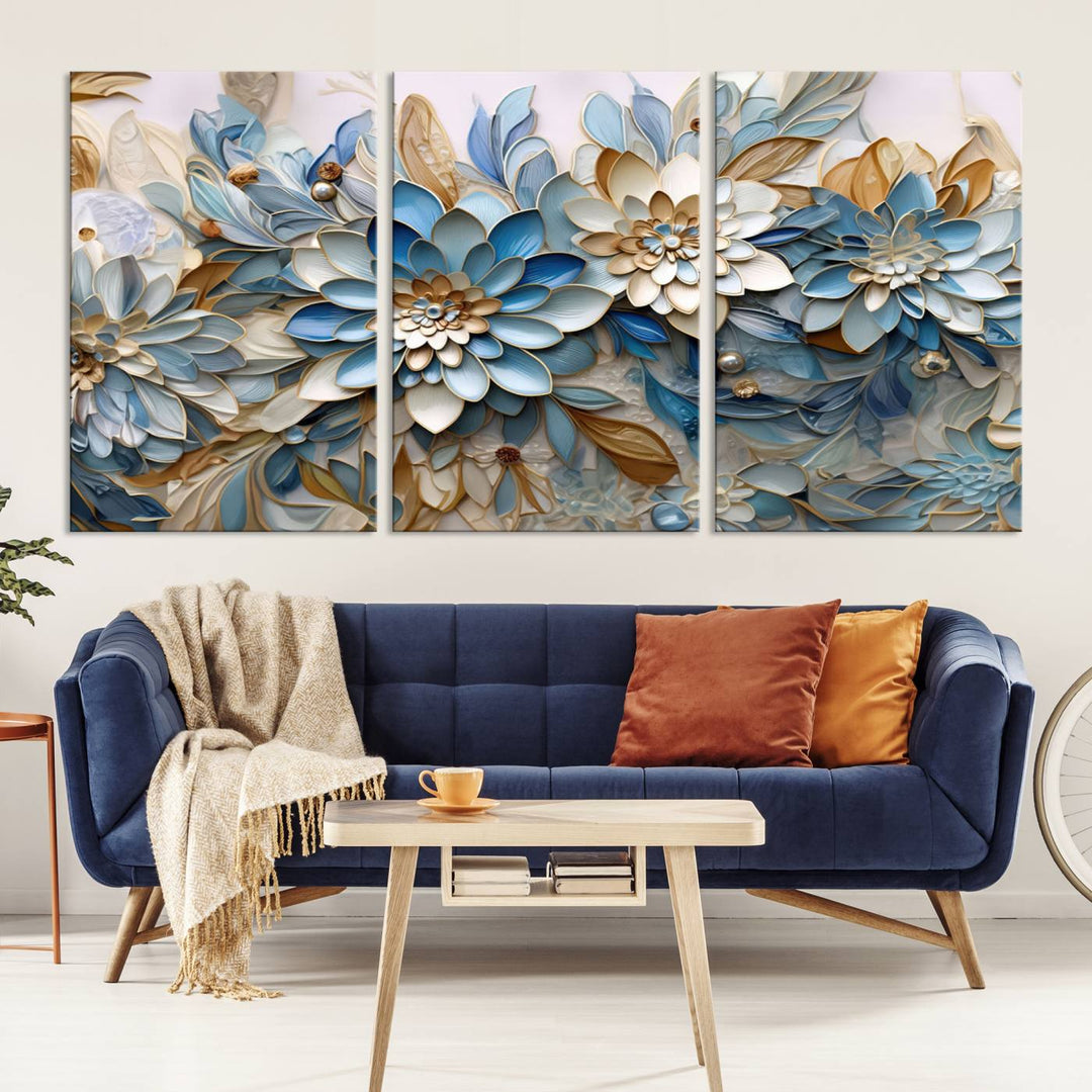 Blu Abstract Flower Wall Art Canvas Print