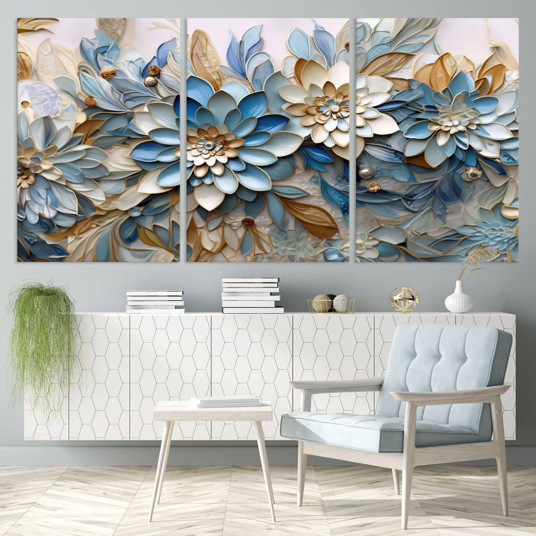 Blu Abstract Flower Wall Art Canvas Print