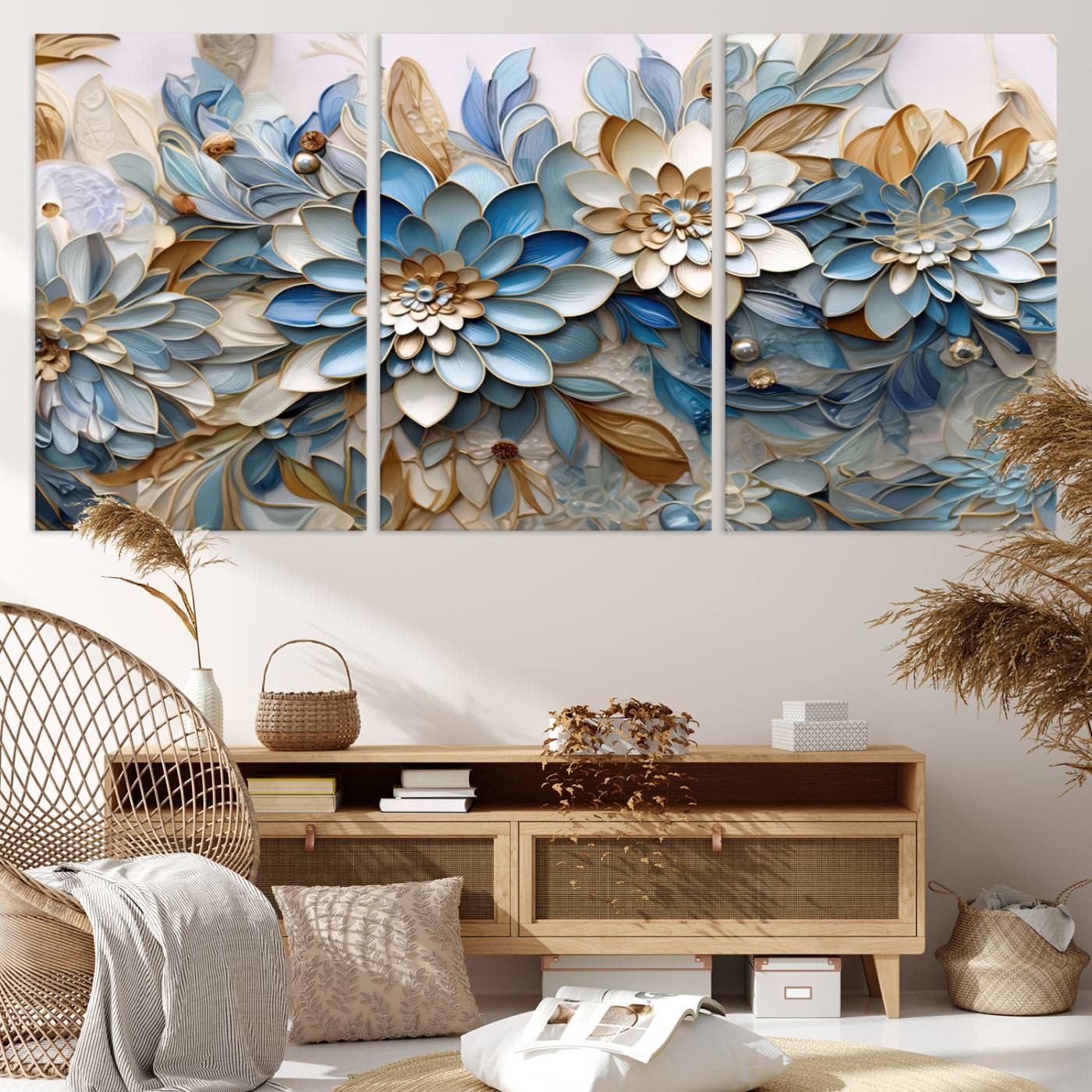 10625-MGV-CV-36X24-Blu Abstract Flower Wall Art Canvas Print