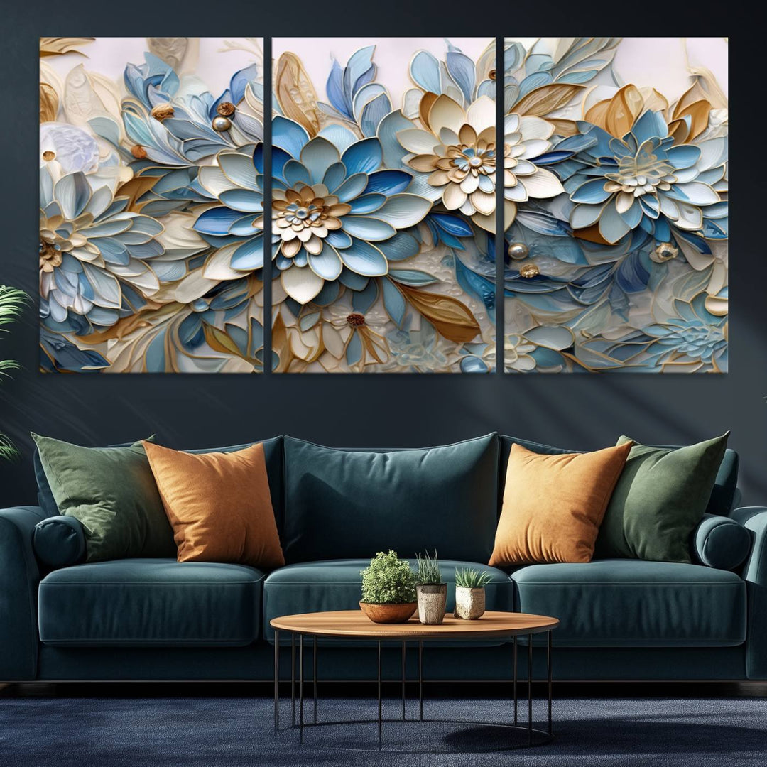 10625-MGV-CV-36X24-Blu Abstract Flower Wall Art Canvas Print