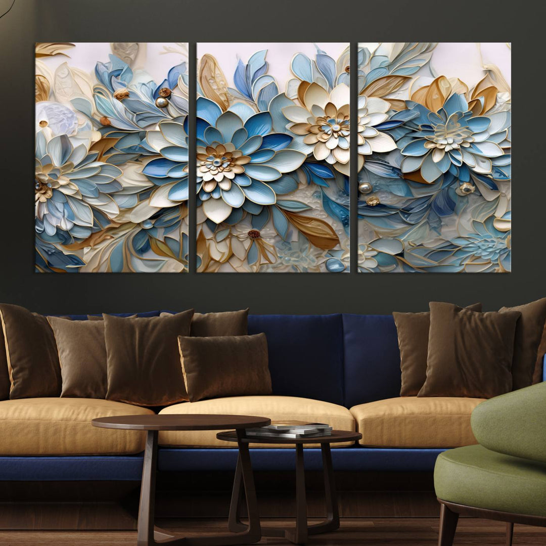 10625-MGV-CV-36X24-Blu Abstract Flower Wall Art Canvas Print