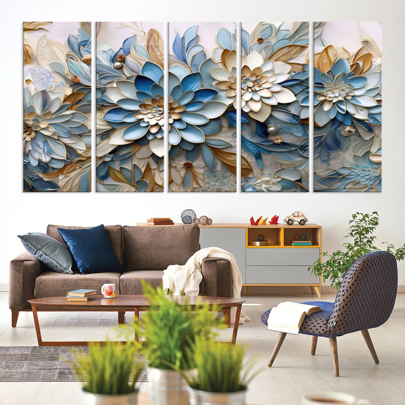 10625-MGV-CV-36X24-Blu Abstract Flower Wall Art Canvas Print