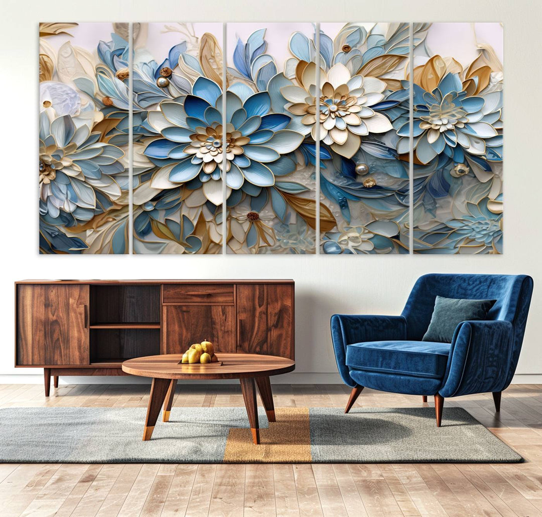 10625-MGV-CV-36X24-Blu Abstract Flower Wall Art Canvas Print
