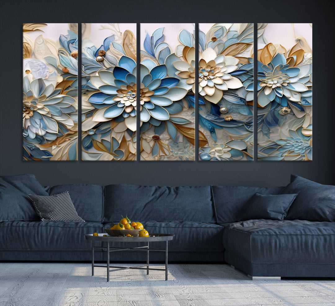 10625-MGV-CV-36X24-Blu Abstract Flower Wall Art Canvas Print