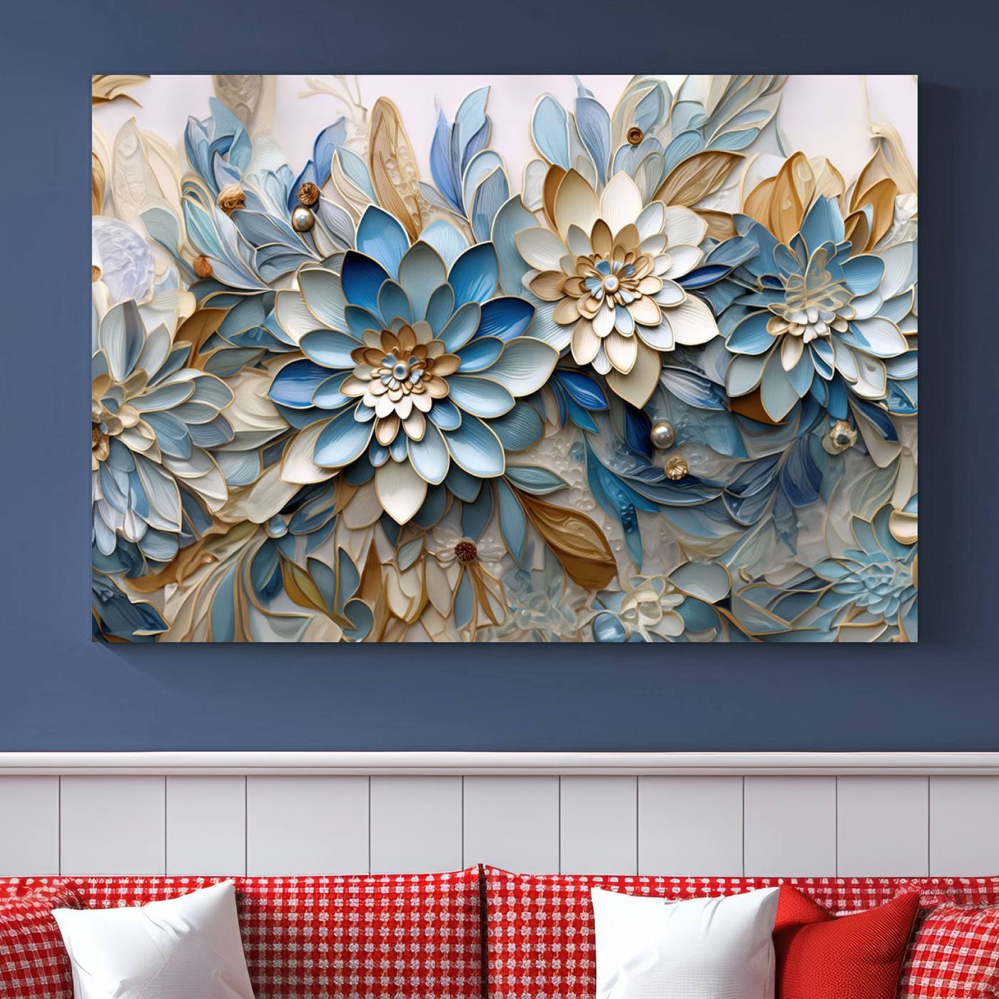 10625-MGV-CV-36X24-Blu Abstract Flower Wall Art Canvas Print