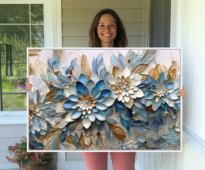 10625-MGV-CV-36X24-Blu Abstract Flower Wall Art Canvas Print