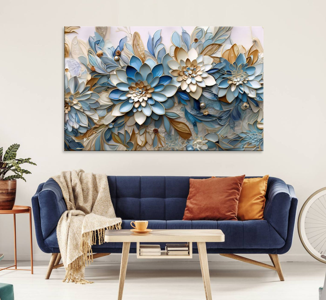 Blu Abstract Flower Wall Art Canvas Print