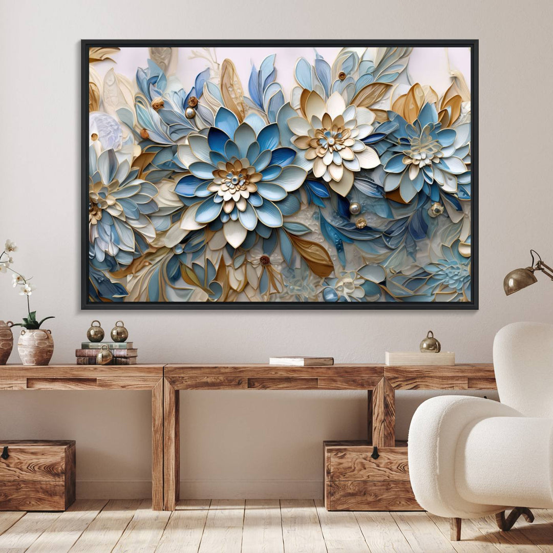 10625-MGV-FC-36X24_Black-Blu Abstract Flower Wall Art Canvas Print