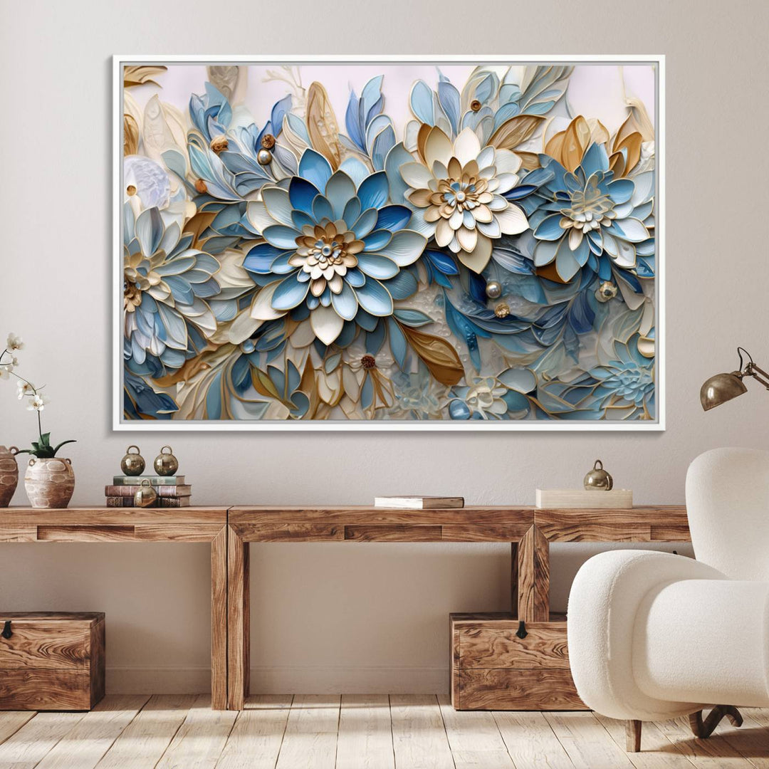 10625-MGV-FC-36X24_White-Blu Abstract Flower Wall Art Canvas Print