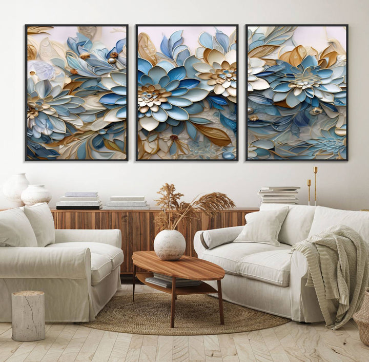 10625-MGV-FC-60X30-3P_Black-Blu Abstract Flower Wall Art Canvas Print
