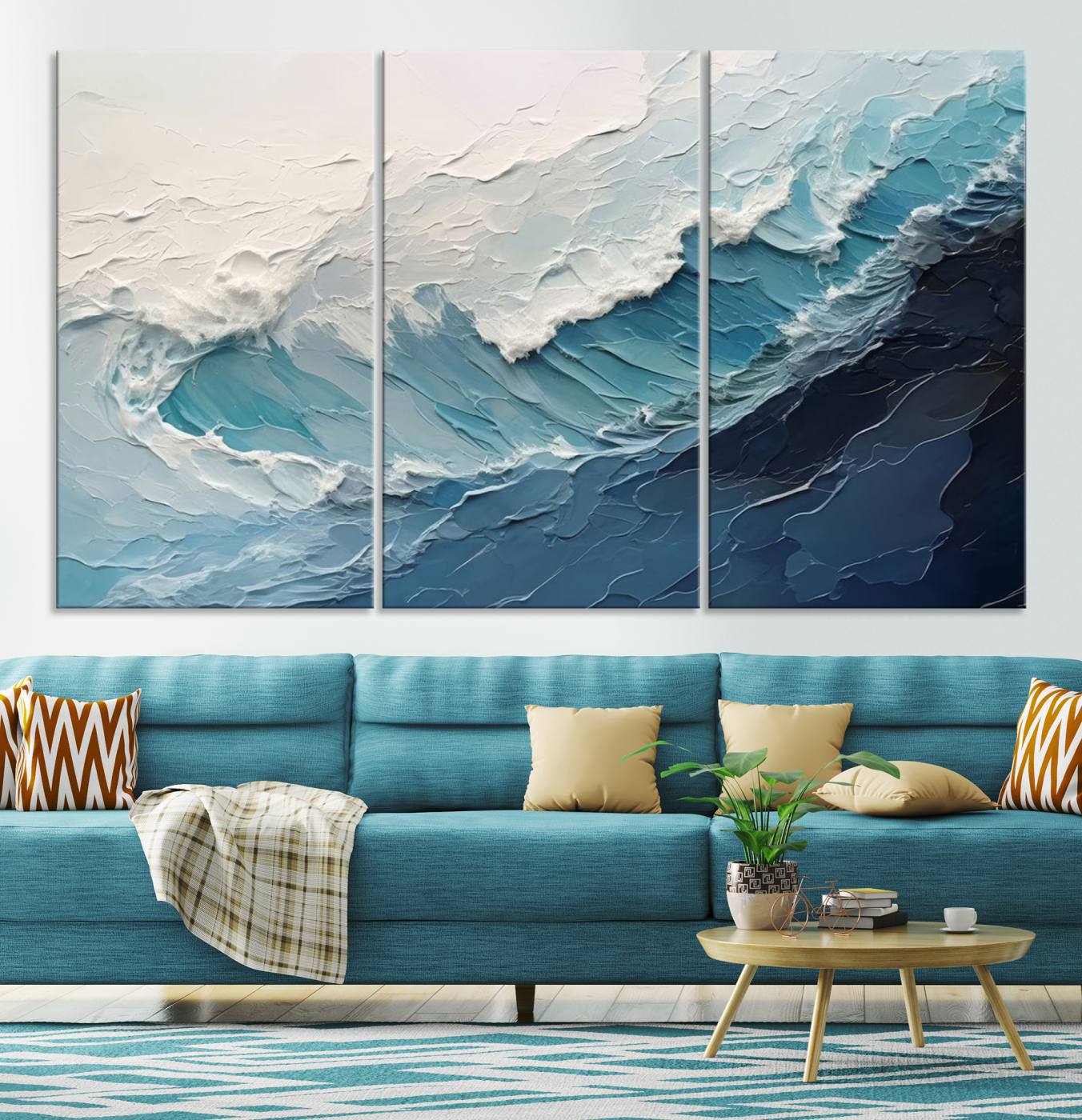 23887-MGV-CV-36X24-Blue Abstract Wave Ocean Wall Art Canvas Print – Modern Coastal Seascape Nature Artwork for Home, Office, Living Room