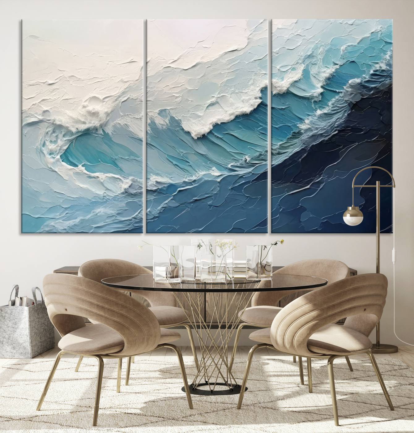 23887-MGV-CV-36X24-Blue Abstract Wave Ocean Wall Art Canvas Print – Modern Coastal Seascape Nature Artwork for Home, Office, Living Room