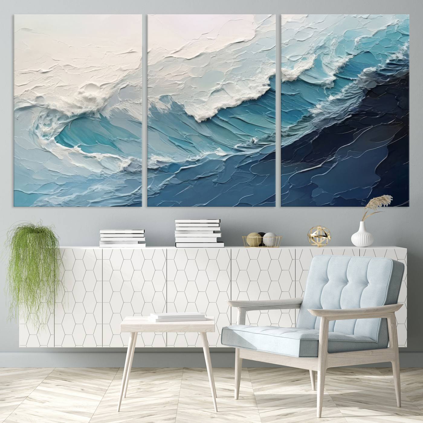 23887-MGV-CV-36X24-Blue Abstract Wave Ocean Wall Art Canvas Print
