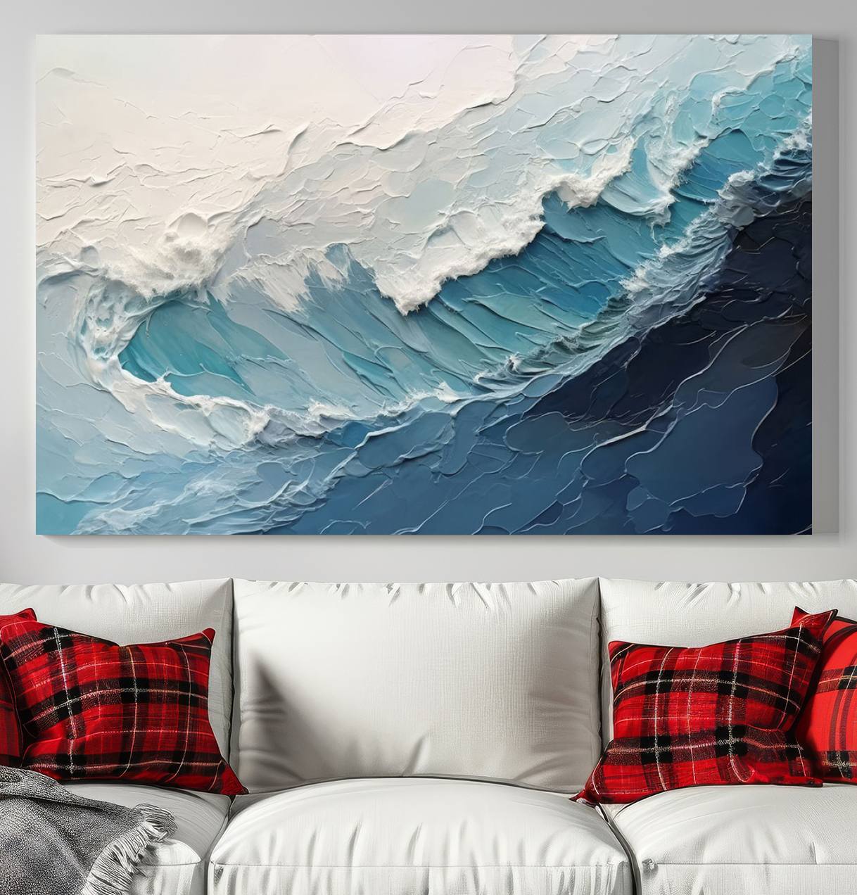 23887-MGV-CV-36X24-Blue Abstract Wave Ocean Wall Art Canvas Print – Modern Coastal Seascape Nature Artwork for Home, Office, Living Room