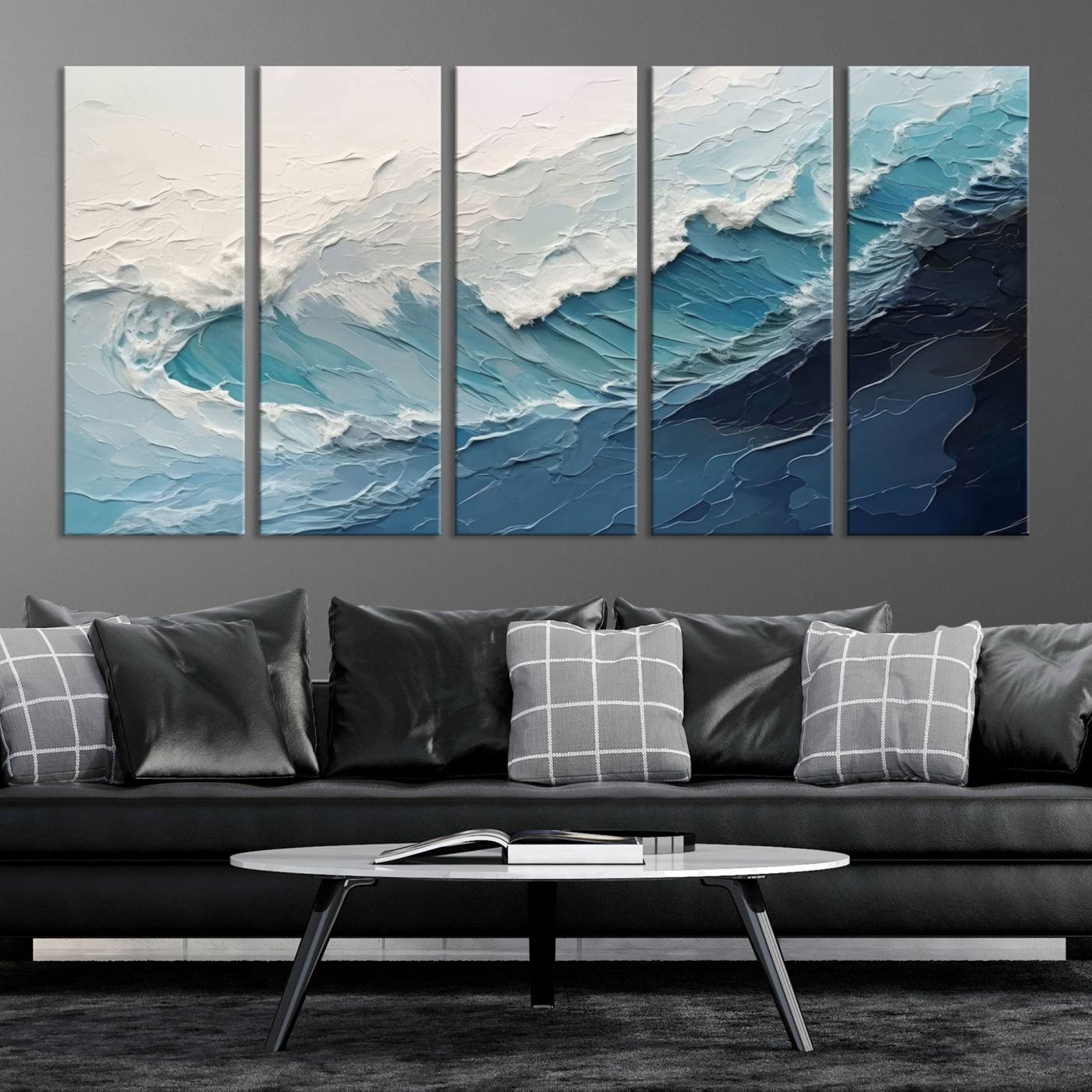 23887-MGV-CV-36X24-Blue Abstract Wave Ocean Wall Art Canvas Print