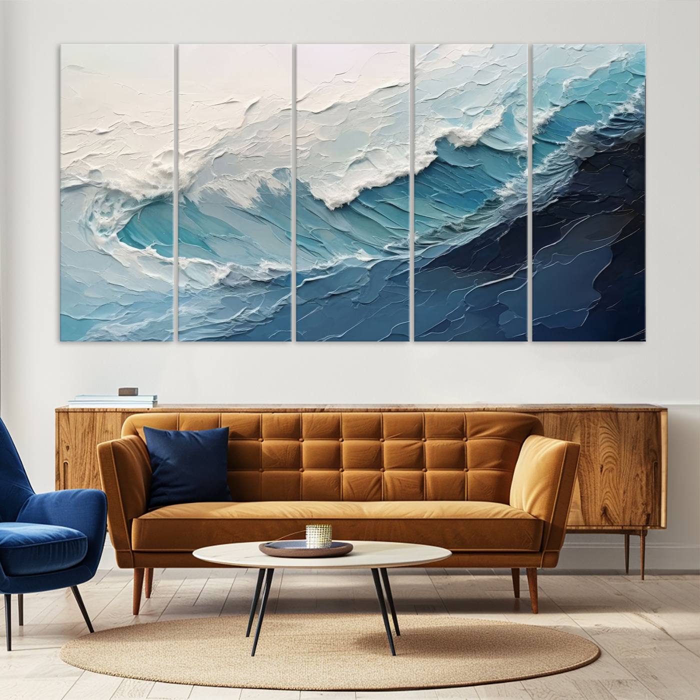 23887-MGV-CV-36X24-Blue Abstract Wave Ocean Wall Art Canvas Print