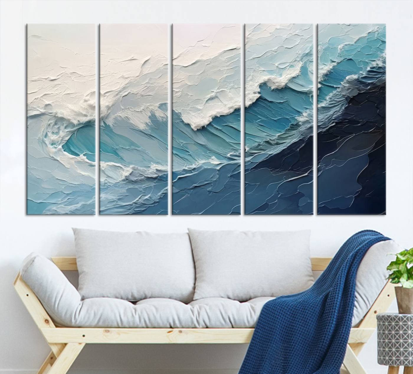 23887-MGV-CV-36X24-Blue Abstract Wave Ocean Wall Art Canvas Print – Modern Coastal Seascape Nature Artwork for Home, Office, Living Room