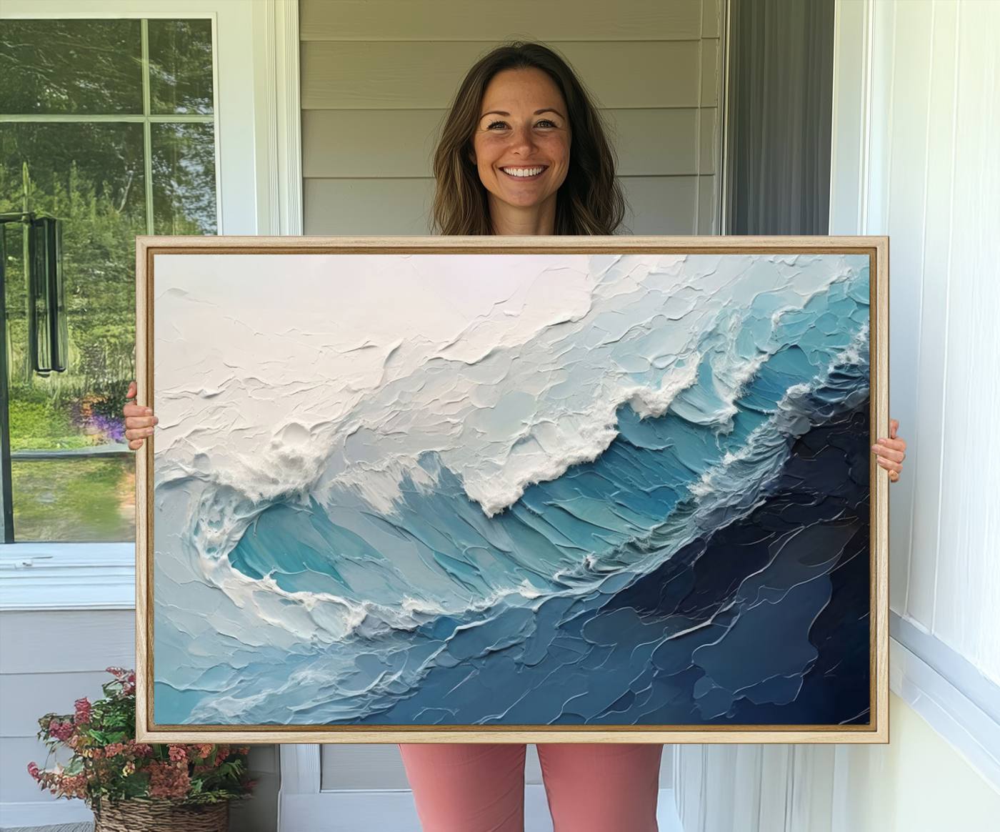 23887-MGV-CV-36X24-Blue Abstract Wave Ocean Wall Art Canvas Print – Modern Coastal Seascape Nature Artwork for Home, Office, Living Room