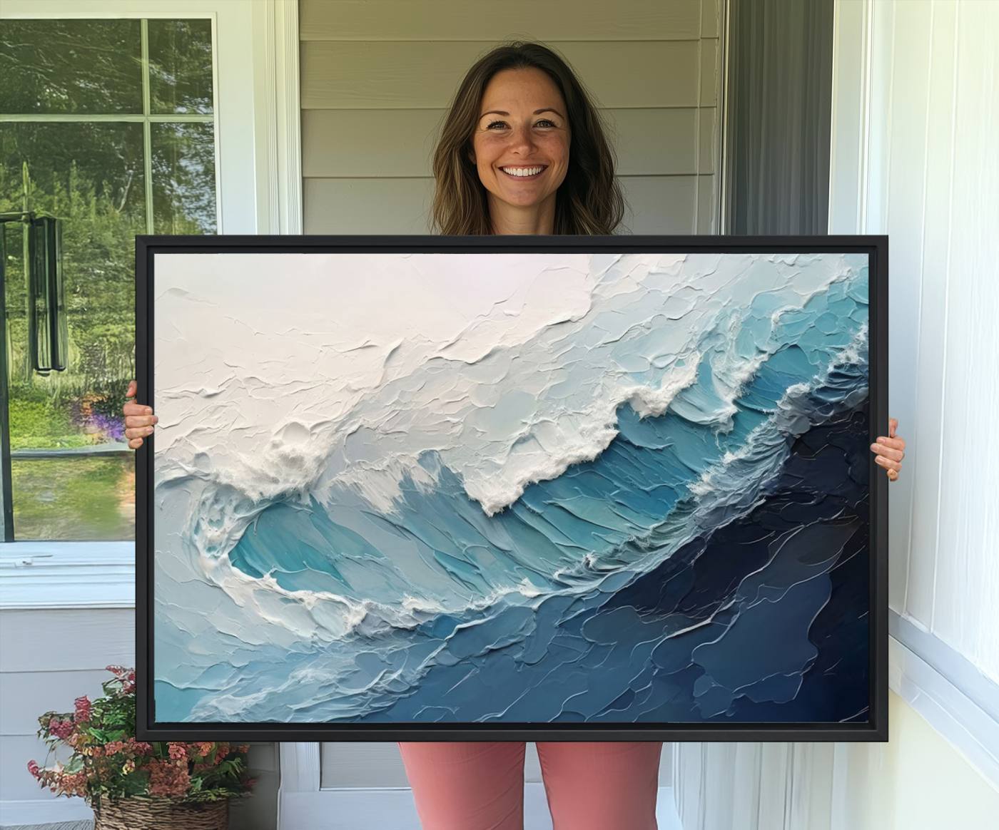 23887-MGV-CV-36X24-Blue Abstract Wave Ocean Wall Art Canvas Print – Modern Coastal Seascape Nature Artwork for Home, Office, Living Room