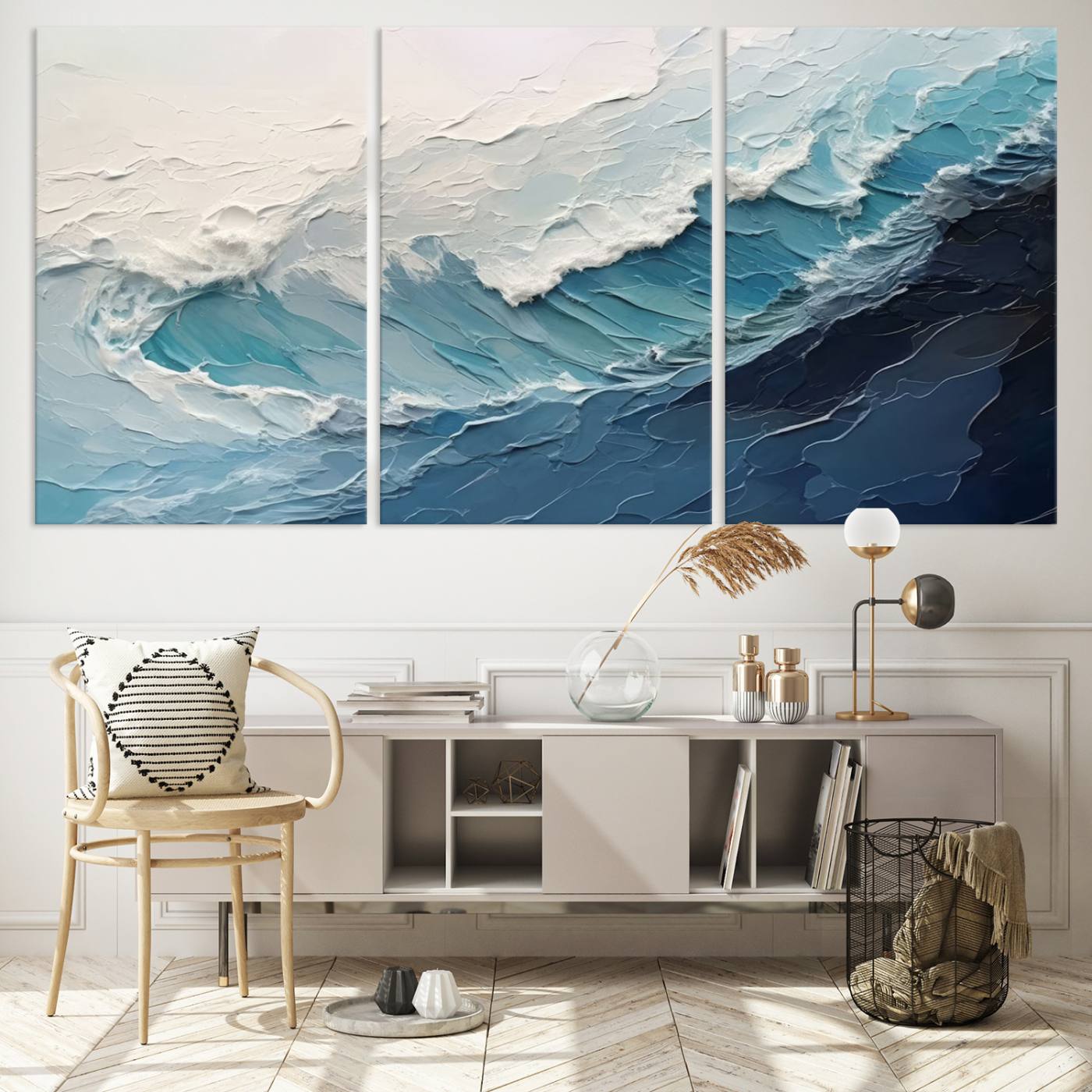 23887-MGV-CV-60X30-3P-Blue Abstract Wave Ocean Wall Art Canvas Print
