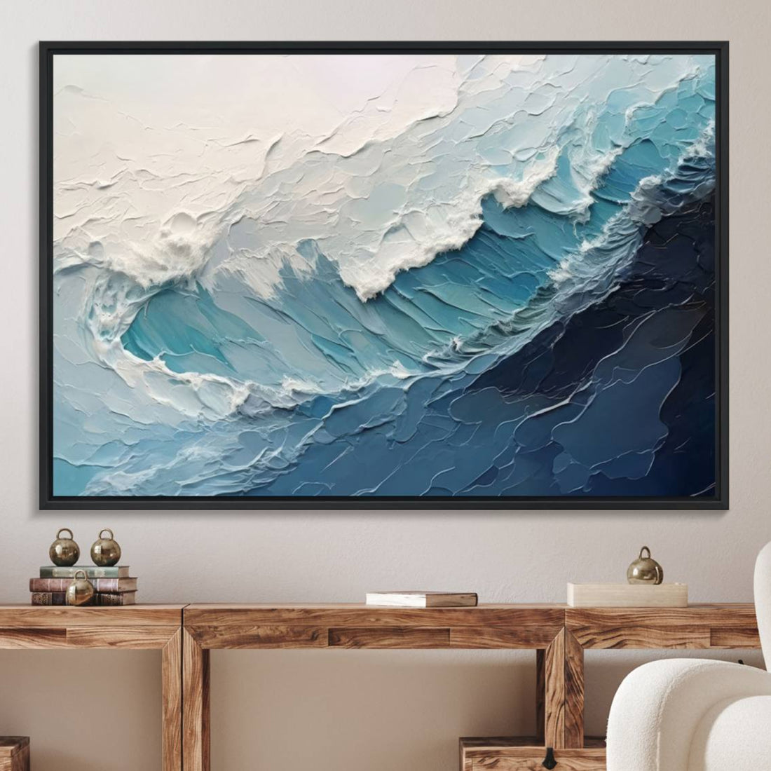 Blue Abstract Wave Ocean Wall Art Canvas Print, Modern Coastal Seascape