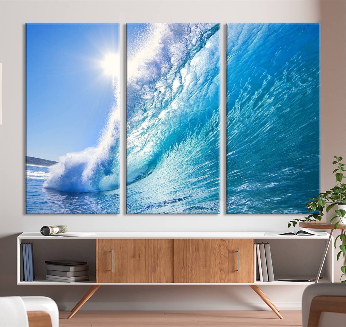 37494-MGV-CV-36X24-Blue Big Wave Surfing Ocean Canvas Wall Art Artwork Print