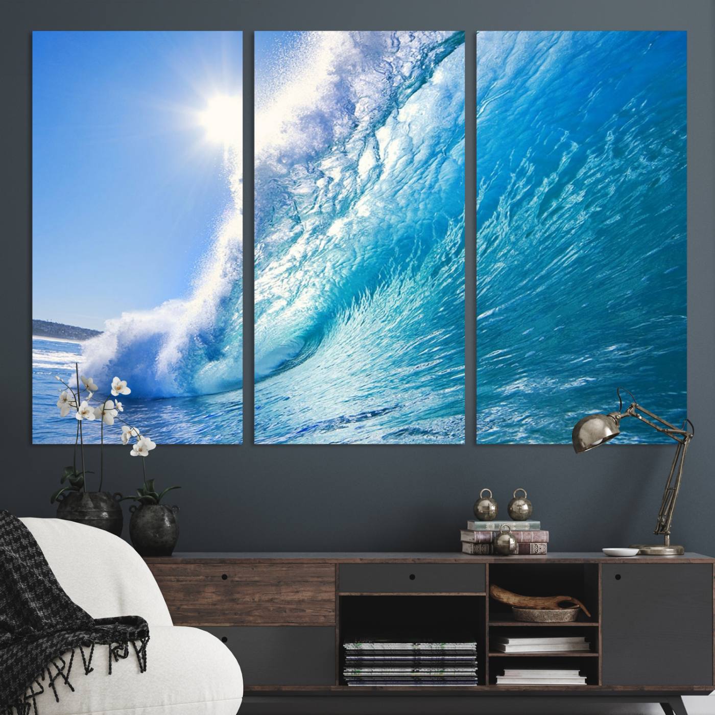37494-MGV-CV-36X24-Blue Big Wave Surfing Ocean Canvas Wall Art Artwork Print