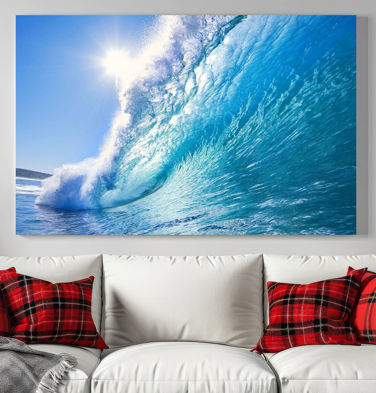 37494-MGV-CV-36X24-Blue Big Wave Surfing Ocean Canvas Wall Art Artwork Print