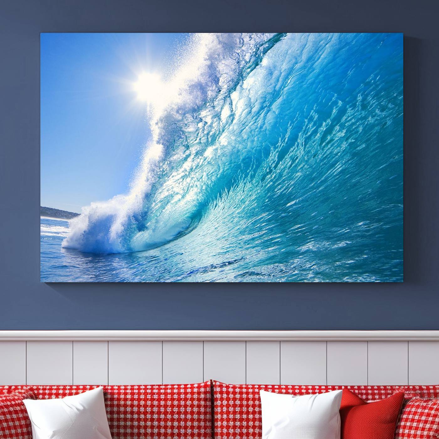 37494-MGV-CV-36X24-Blue Big Wave Surfing Ocean Canvas Wall Art Artwork Print